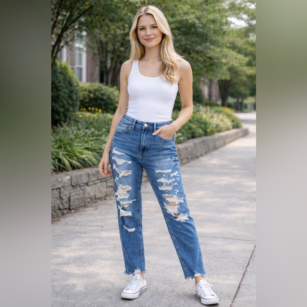 AEO American Eagle High Rise Mom Jean Size 8 Long NWT - Picture 10 of 10